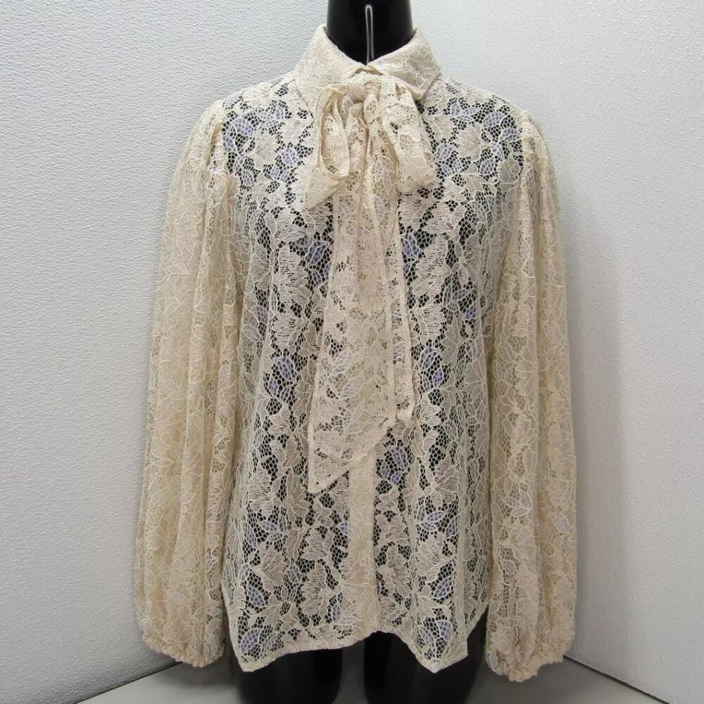 NEW ANNE FONTAINE Womens Shirt Top Beige Helene Lace Long Sleeve Size 12. EU 44